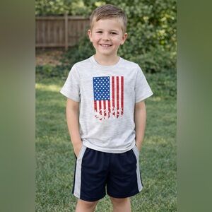 Spalding Boys Patriotic USA Flag Shirt & Athletic Shorts Set Size 5/6